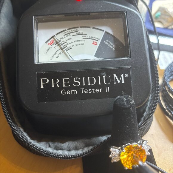 Citrine Ring 14mm Cubic Zirconia & Accent Stones Silver-Tone Band Exquisite - Picture 12 of 12